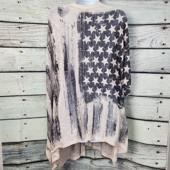 Vanity Women’s American Flag Cardigan Size L Open Front Black White Patriotic - Picture 4 of 7